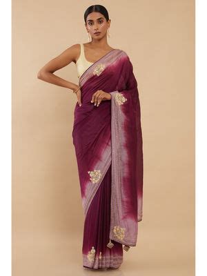 Buy Soch Maroon Organza Solid Saree with Unstitched Online