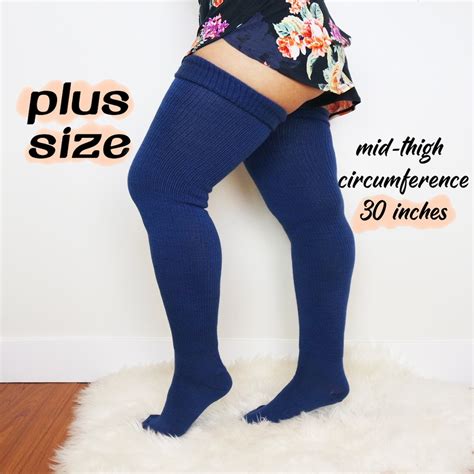 PLUS SIZE Thigh High Socks, Plus Size Blue Knee High Socks, Plus Size ...