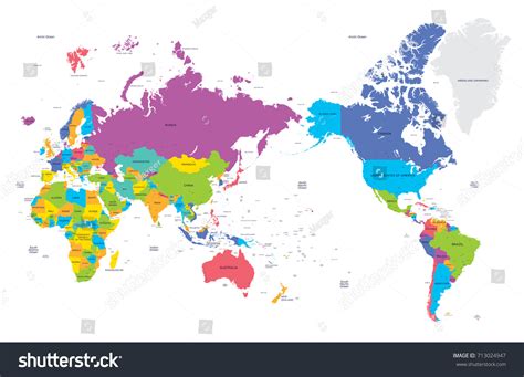Colorful Political Map World Large Cities Stock Vector (Royalty Free ...