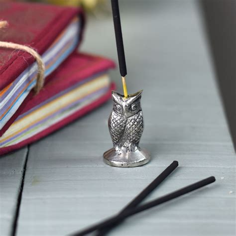 Silver Brass Standing Owl Incense Stick Holder