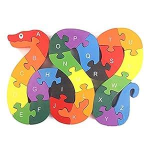 Fancyku Alphabet Jigsaw Puzzle Building Blocks Animal Wooden Puzzle ...