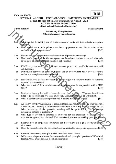 156CM - B.Tech II Sem Final Exam Notes on Power System Protection - Studocu