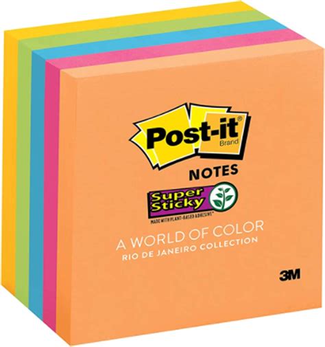 Post-it Super Sticky Notes, 2X Sticking Power, 3 in x 3 in, 5 Pads/Pack ...