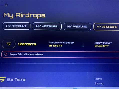 Why I can’t claim this airdrop? Failed with status code 400. : r/StarTerra