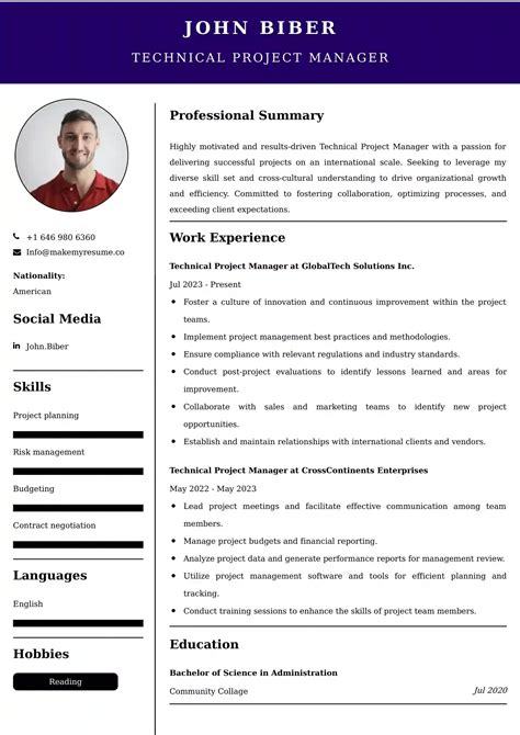 Technical Project Manager CV Examples Malaysia