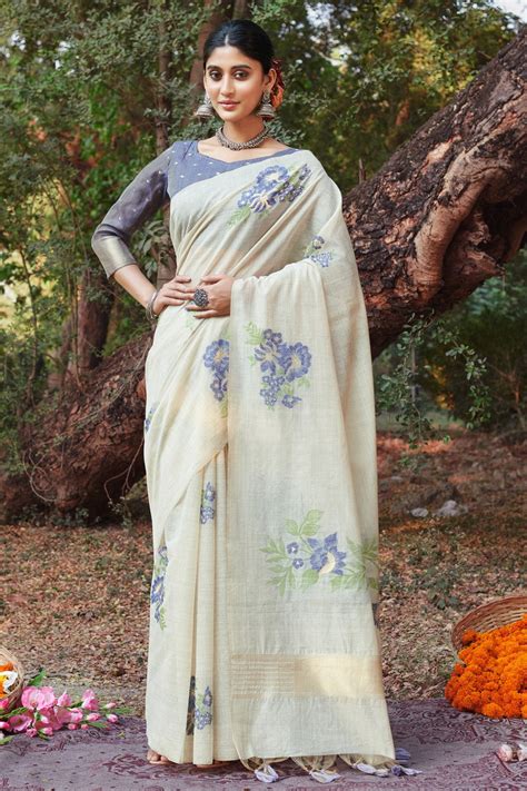 Buy White Woven Cotton Saree zb131283 | Saree Buta