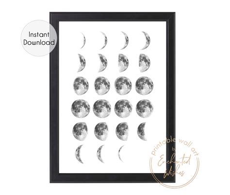 Black & White Moon Phases Print - Wall Art Printable Prints