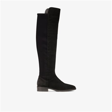 Black Suede Flat Boots Knee High