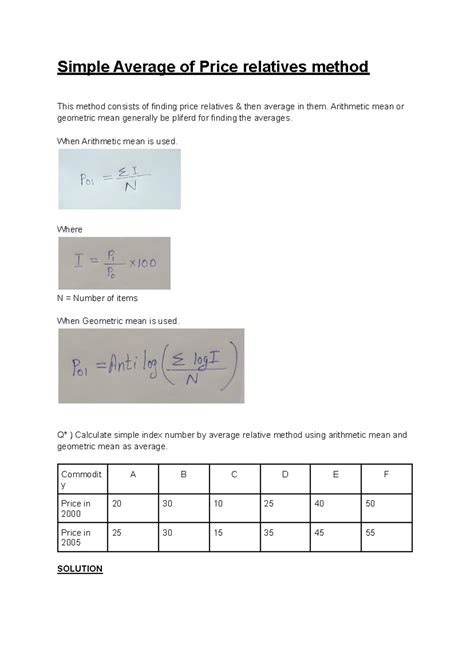 Simple Average of Price relatives method - Arithmetic mean or geometric ...