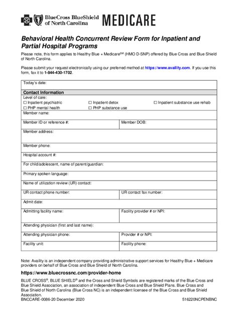 Behavioral Health Concurrent Review Form - Blank Fillable Template ...