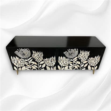 Lucas Bone Inlay Media Console Black – Luxury Handicrafts
