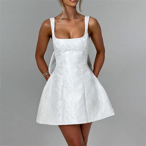 White Jacquard Slip Skater Dress – Outzidr