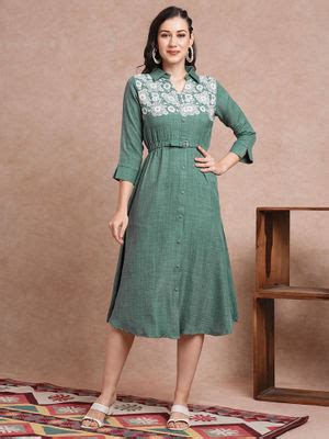 Buy FASHOR Green Floral Midi Dress (M) Online