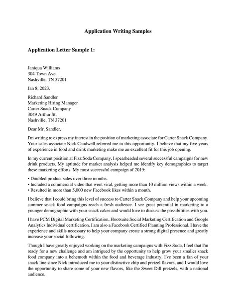 Image result for Application Writing Sample