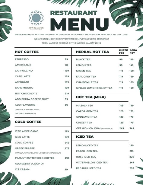 Menu at Sun N Moon Cafe & Restaurant, Udaipur
