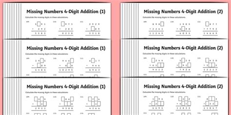 Addition Sums - Adding 4 Digits Differentiated Worksheets