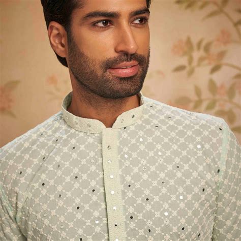 Light Blue Chikankari Kurta with Mirror work – Ethnic India