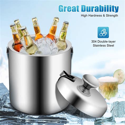 Egooesam Ice Bucket, Stainless Steel Double Wall Insulated Ice Bucket ...