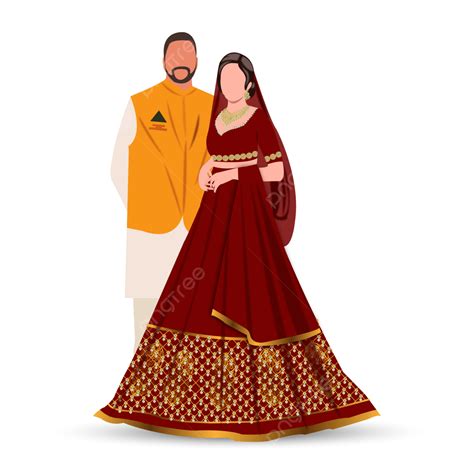 Indian Wedding Clipart Containing Bride And Groom Wearing Red Colour ...