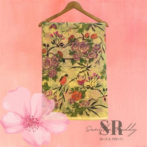 Golden yellow handcrafted cotton kota saree, beautifully screen-printe ...