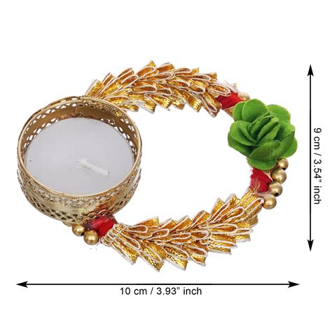 eCraftIndia Set of 4 Green and Golden Round Shaped Floral Decorative T