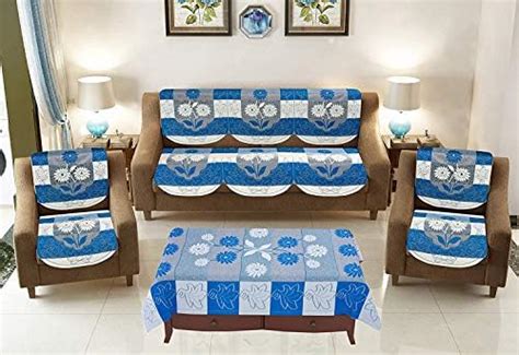 Dakshya Industries Cotton Flower 5 Seater Sofa Cover with Center Table ...