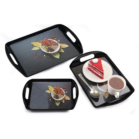 Castleite Aroma Series Melamine Trays Set of 3 with Handles for Serving ...