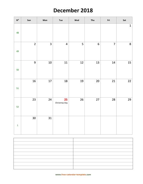 Printable December 2018 Calendar with space for appointments (vertical ...