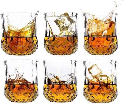 QUALIMATE (Pack of 6) Crystal Diamond Cut ,Glass Drinking Glasses ...