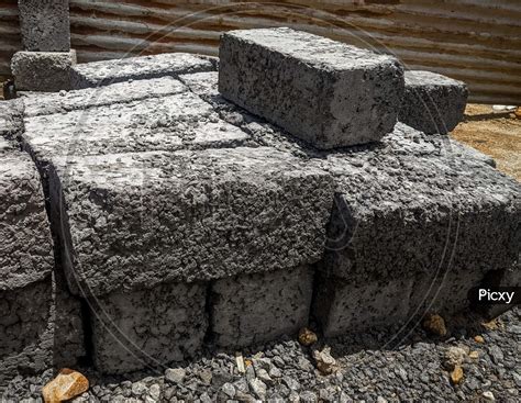 Image of Bricks made from the mixture of cement sand and gravel ...