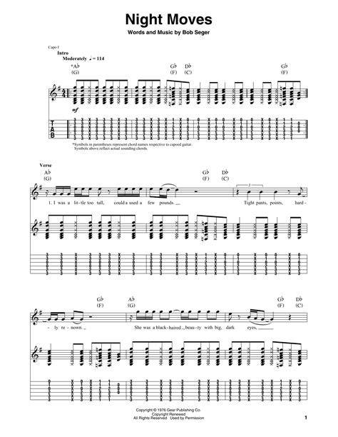 Night Moves Guitar Chords - Sheet and Chords Collection