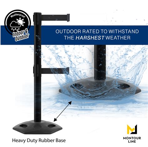 Retractable Dual Belt Barrier Stanchion, Heavy-Duty Rubber Base, 11 ft ...