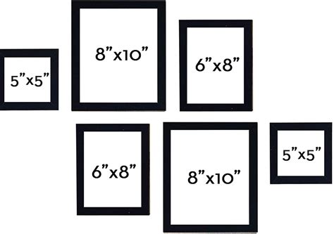 Individual Black Wall Photo Frames Set of 6 ( Picture Size 5 x 5, 6 x ...