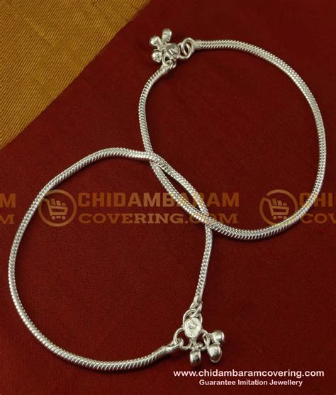 Buy Beautiful Silver Like White Metal Plain Chain Anklet Velli Kolusu ...