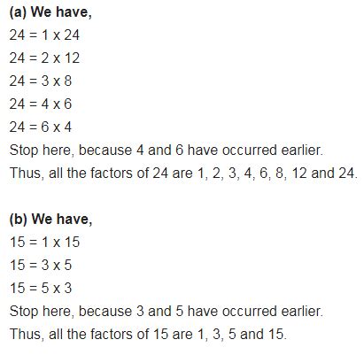 Write all the factors of the following numbers : (a) 24 - CBSE Class 6 ...