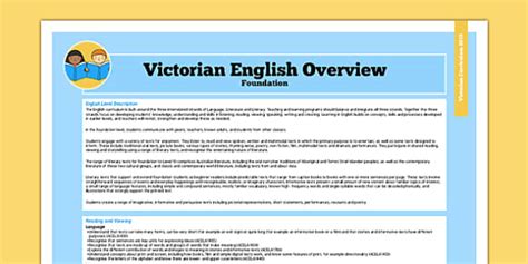 AusVELs Victorian Curriculum Foundation English Overview - australia