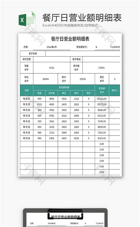 餐饮店月收支统计表Excel模板_千库网(excelID：140296)