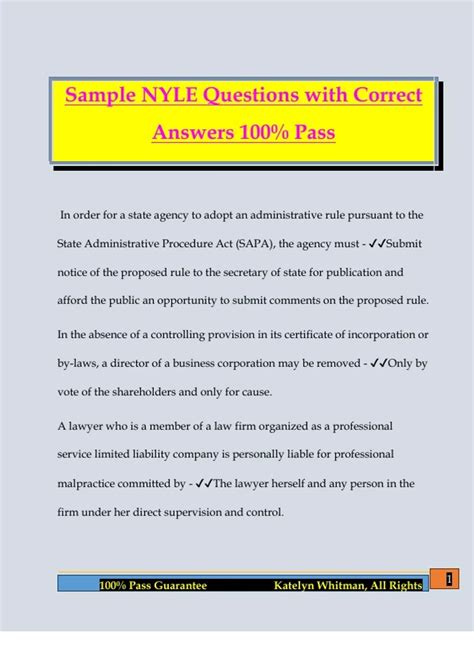 Sample NYLE Questions with Correct Answers 100% Pass - Nyle - Stuvia US
