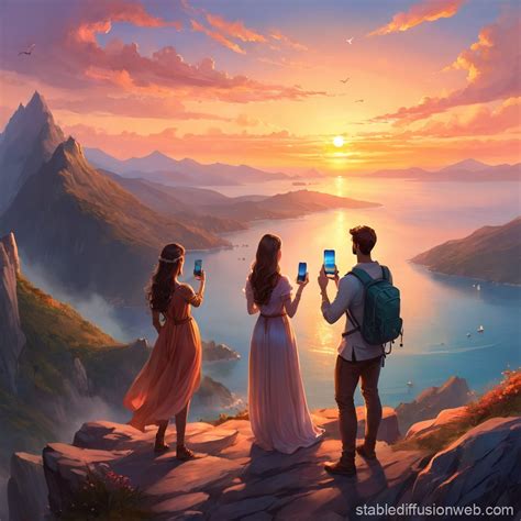 Couple Captures Sunset from Mountain Top | Stable Diffusion Online