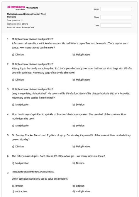 50+ Fraction Word Problems worksheets for Class 7 on Wayground | Free ...