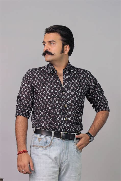 Black Ajrakh Print Cotton Shirt for Men | Rangat Jaipur