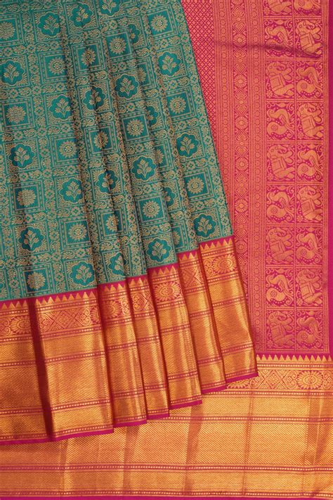 Kanchipattu Brocade Teal Green Saree – Kalanjali