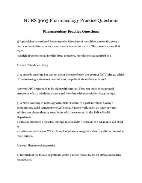 NURS 3003 Pharmacology Practice Questions (2020) | NURS 3003 ...