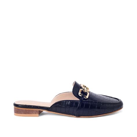 Buy Ava Croco-Textured Chain Link Black Flats | Lino Perros