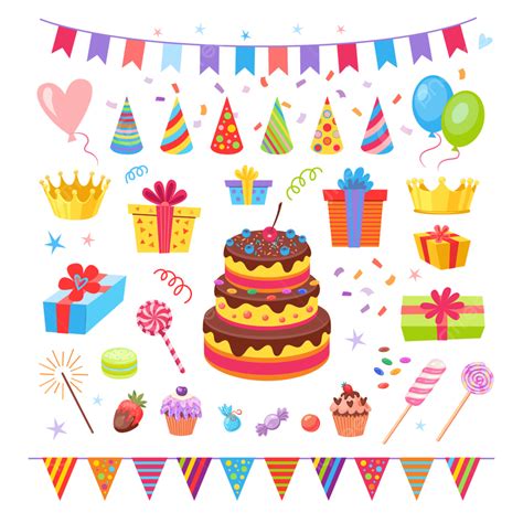 Conjunto De Ilustrações Vetoriais De Elementos De Festa De Aniversário ...