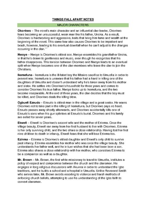 Summary of TFA - summaries of all 25 chapters of THINGS FALL APART a ...