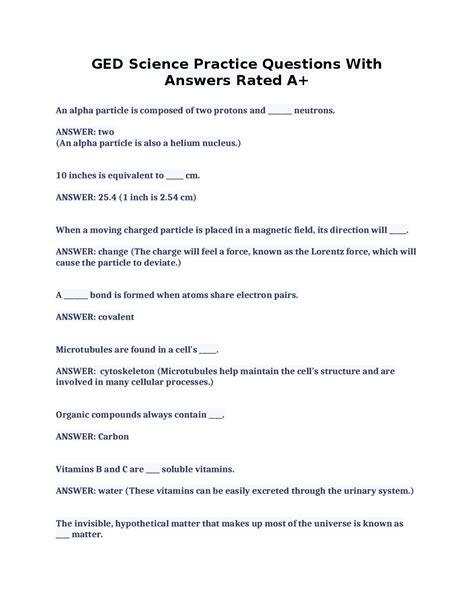 GED Science Practice Questions With Answers Rated A+ | Exams Science ...