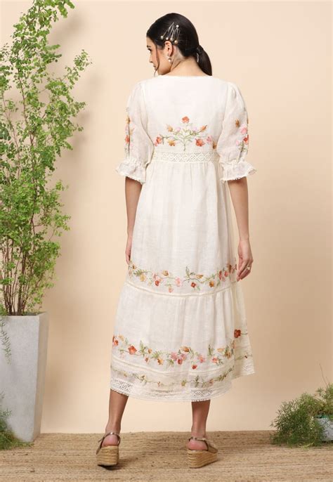Buy - Off white summer harvest messenger dress | Elan Store
