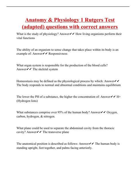 Anatomy & Physiology 1 Rutgers Test (adapted) questions with correct ...