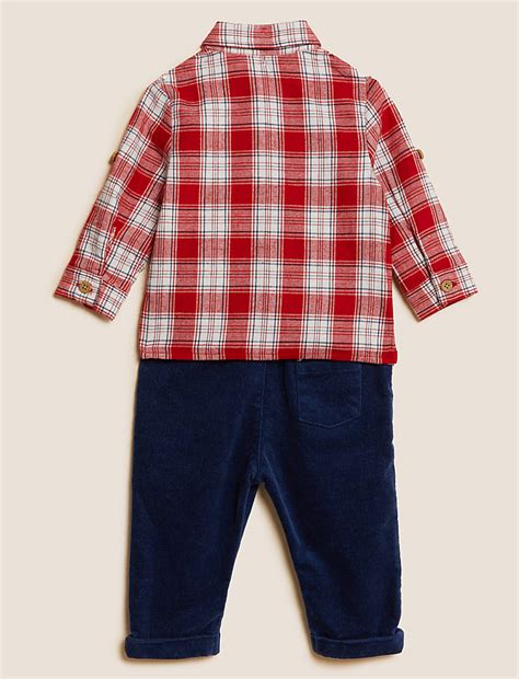 Buy 2pc Pure Cotton Check Outfit at Marks & Spencer